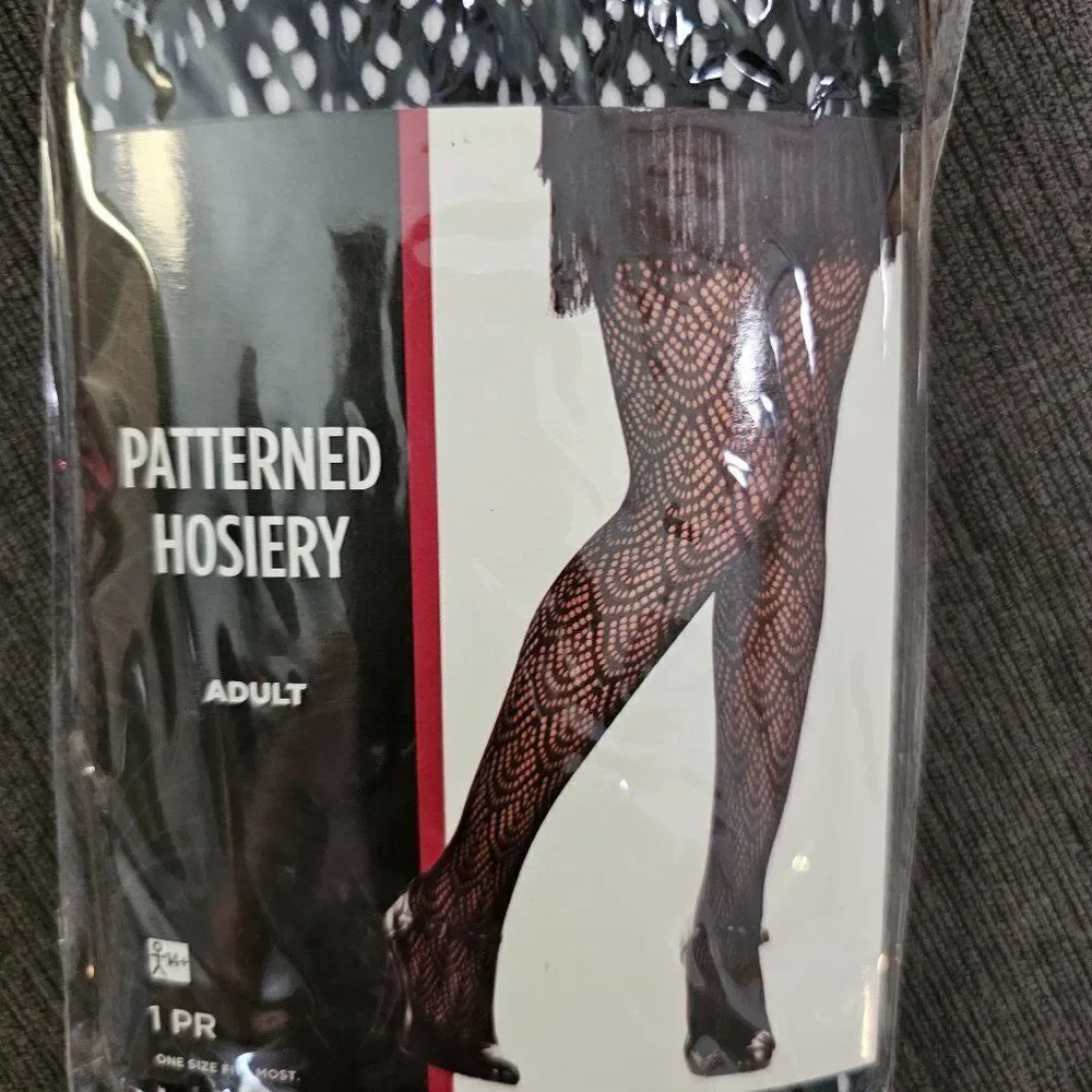 Amscan Adult Patterned Hosiery Black Nylon Spandex Tights For Women's - Picture 3 of 4